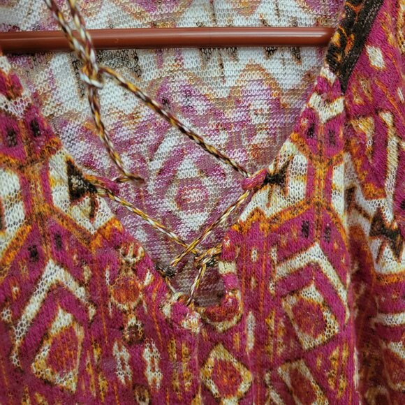 New Directions Top Woven Tapestry Abstract Peasant BOHO colorful fringe tie XL - Picture 7 of 12